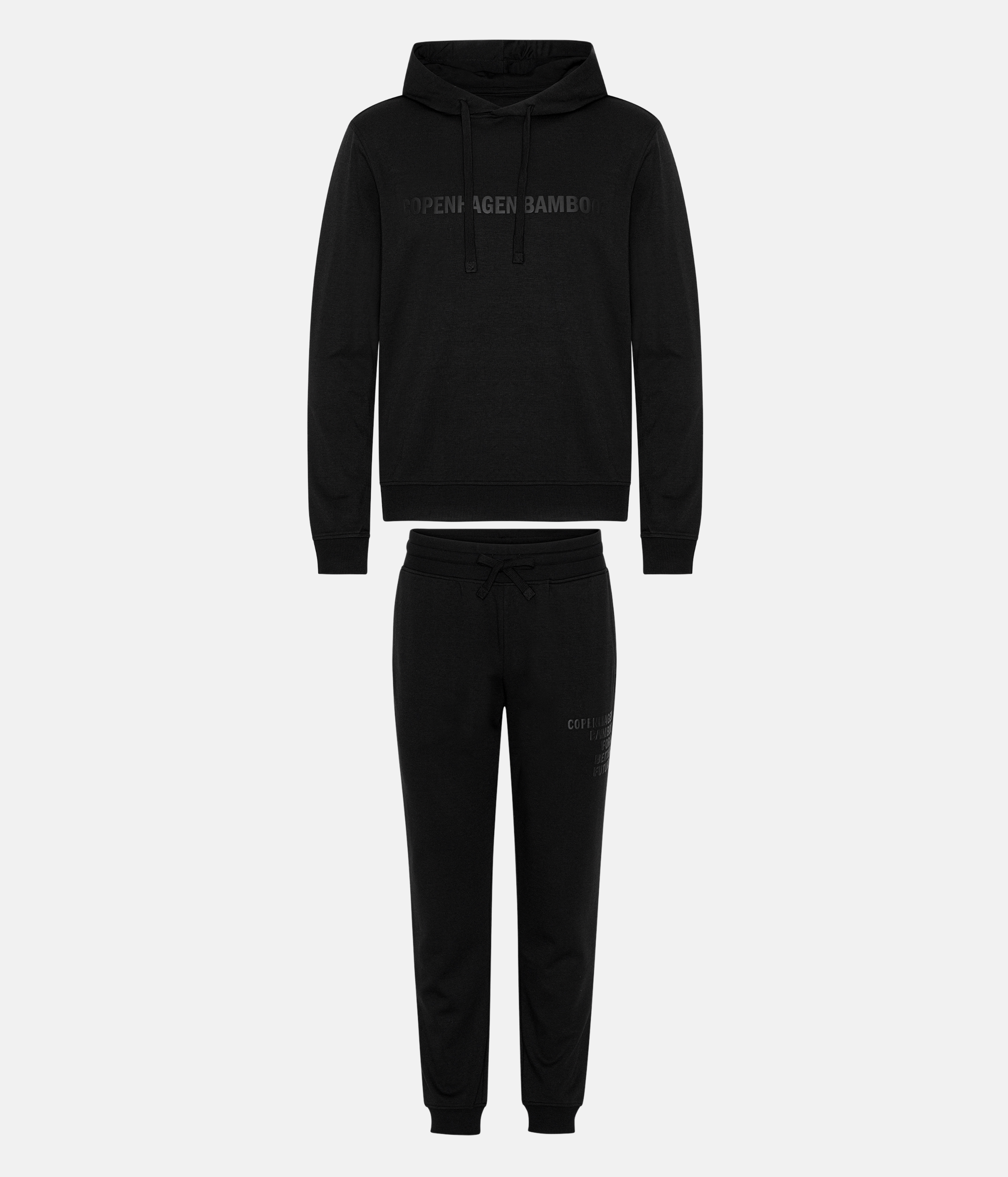 Black bamboo hoodie jogging set with logo